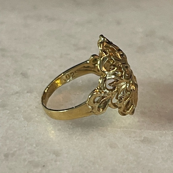 Pretty stamped .925 Sterling Silver & Goldtone overlay Filigree Ring Sz. 5 1/2 - Picture 8 of 8